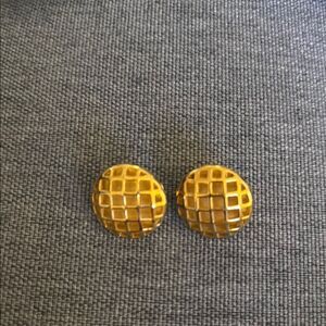 Vintage Napier Signed Screw On Gold Tone Puffy Round Dome Earrings.